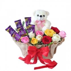 Roses n Teddy Basket