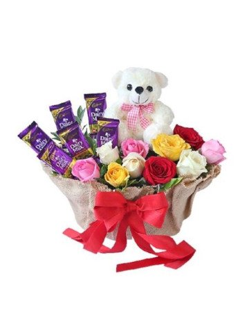 Roses n Teddy Basket