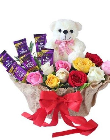 Roses n Teddy Basket