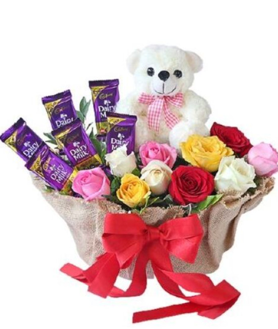 Roses n Teddy Basket