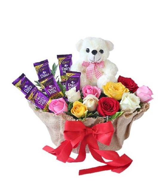 Roses n Teddy Basket