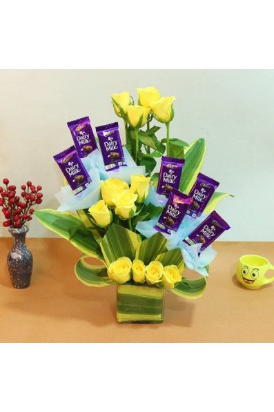 Yellow Roses n Dairy Chocolate 