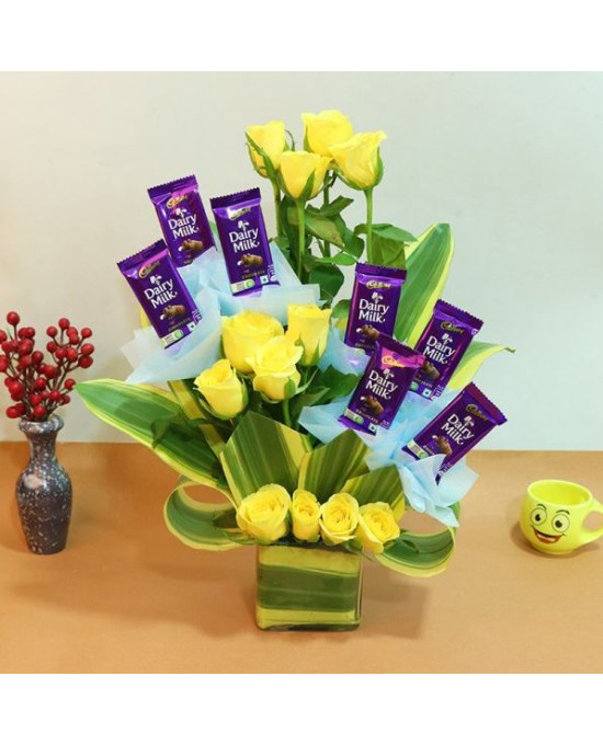 Yellow Roses n Dairy Chocolate 