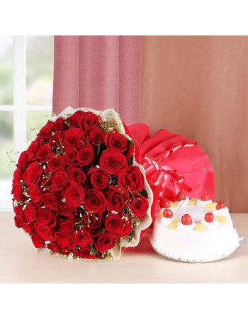 50 Red Rose N Pineapple Treat