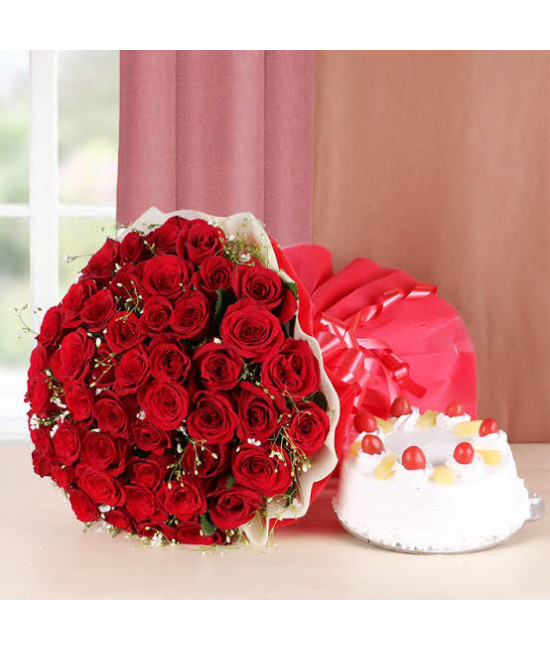 50 Red Rose N Pineapple Treat