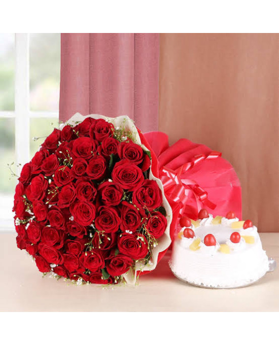 50 Red Rose N Pineapple Treat