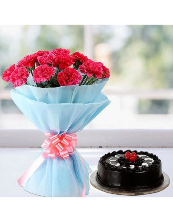 Pink Carnations with Chocolate Cake Combo