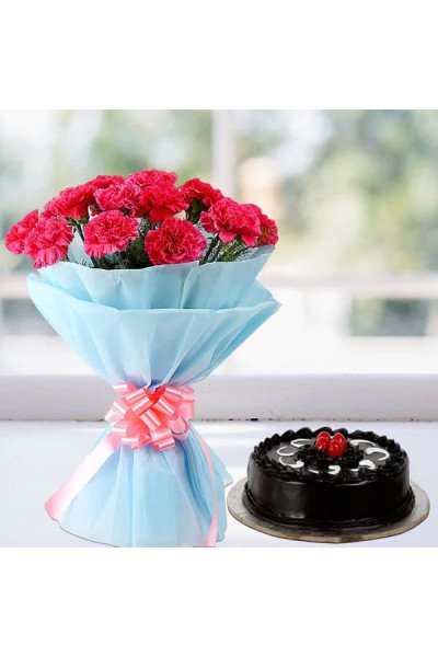 Pink Carnations with Chocolate Cake Combo