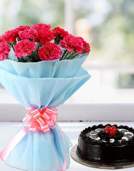 Pink Carnations with Chocolate Cake Combo