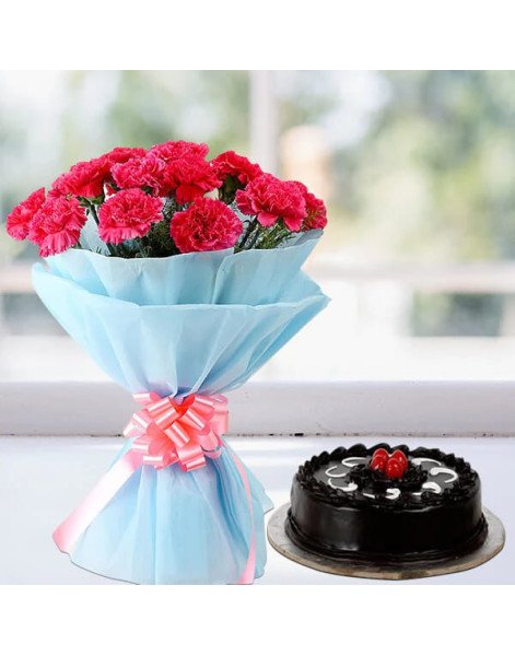 Pink Carnations with Chocolate Cake Combo