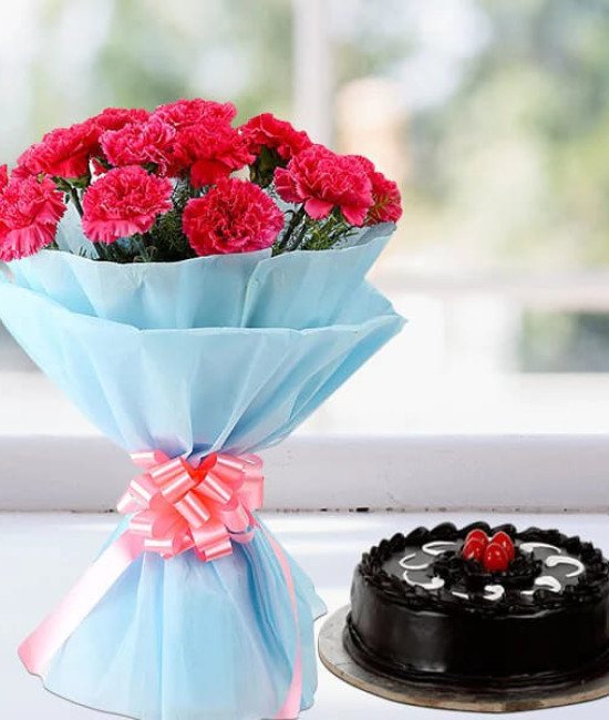 Pink Carnations with Chocolate Cake Combo