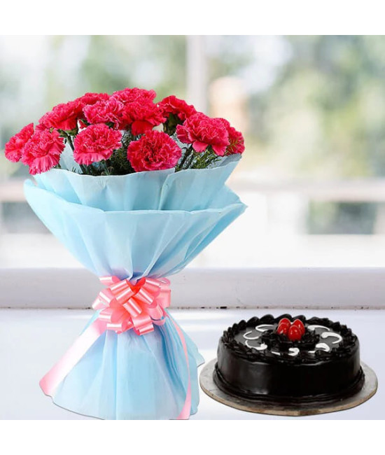 Pink Carnations with Chocolate Cake Combo