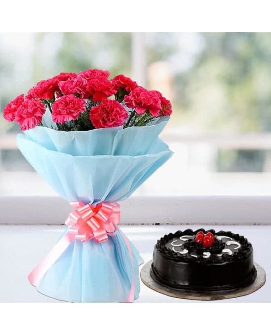 Pink Carnations with Chocolate Cake Combo