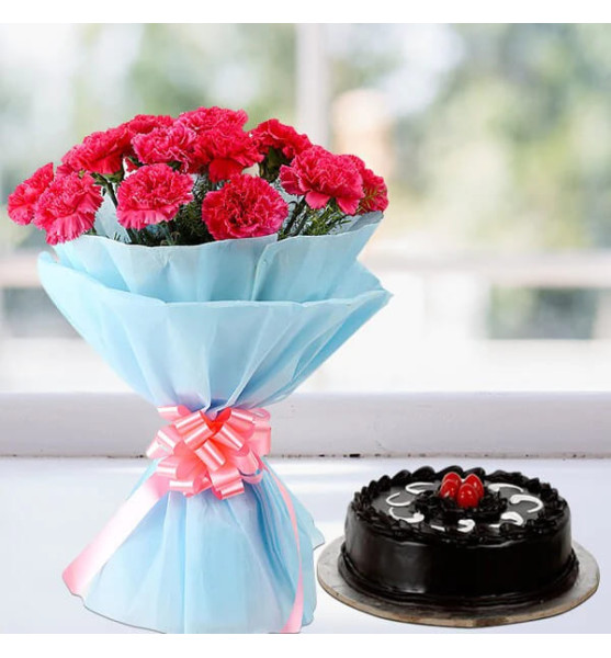 Pink Carnations with Chocolate Cake Combo