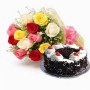 12 Mix Roses Hand Bouquet with Cake