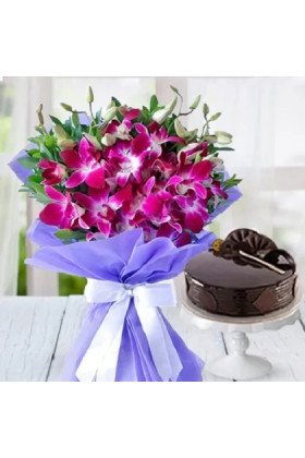 Orchids with 1/2 Kg Chocolate Cake