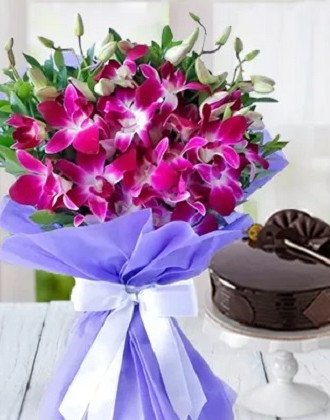 Orchids with 1/2 Kg Chocolate Cake