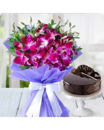Orchids with 1/2 Kg Chocolate Cake
