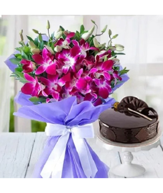 Orchids with 1/2 Kg Chocolate Cake