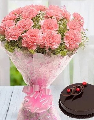 Pink Carnations with Cake