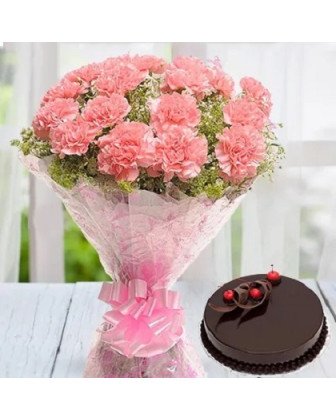 Pink Carnations with Cake