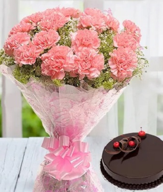 Pink Carnations with Cake Pink Carnations with Cake