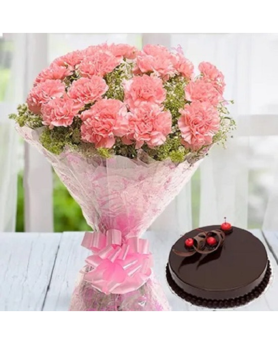 Pink Carnations with Cake