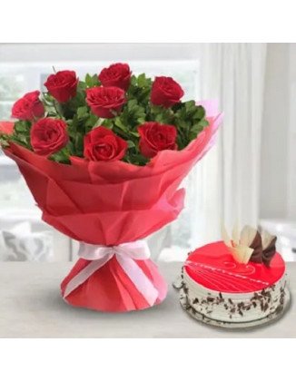 Red Roses n Strawberry Cake