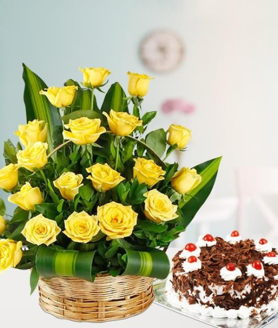 Yellow Roses Basket N Cake Yellow Roses Basket N Cake