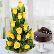 Yellow Roses with Cake