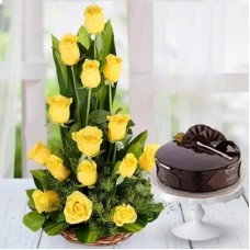 Yellow Roses with Cake