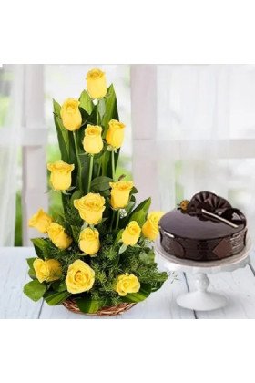 Yellow Roses with Cake