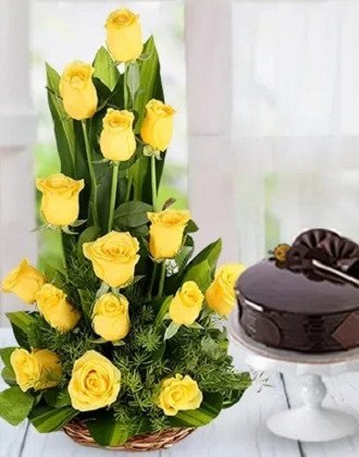 Yellow Roses with Cake