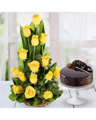 Yellow Roses with Cake