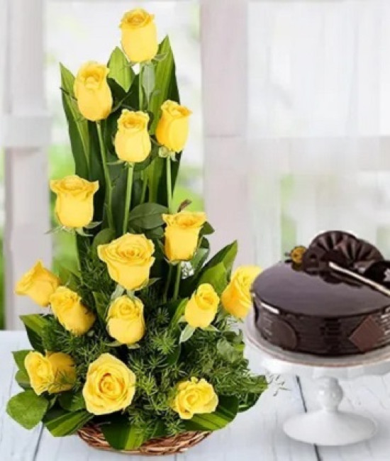 Yellow Roses with Cake Yellow Roses with Cake
