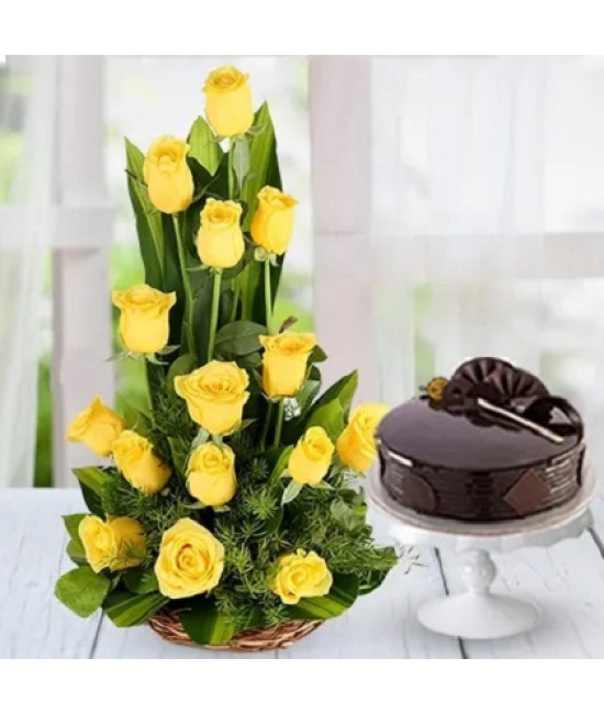 Yellow Roses with Cake