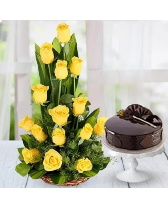 Yellow Roses with Cake