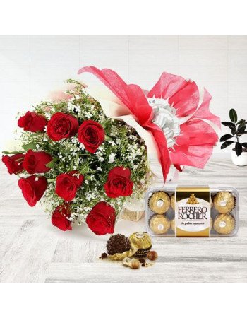 Red Roses Bunch with Ferrero Rocher