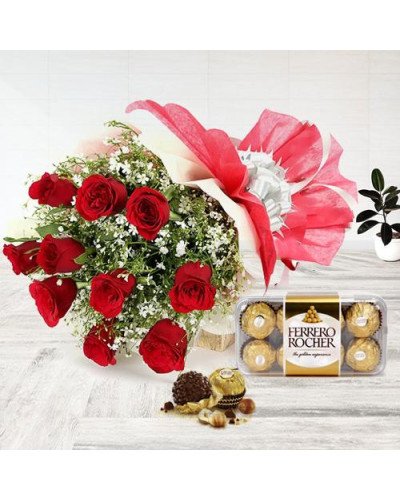 Red Roses Bunch with Ferrero Rocher