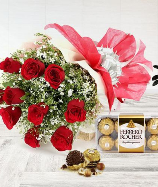 Red Roses Bunch with Ferrero Rocher Red Roses Bunch with Ferrero Rocher