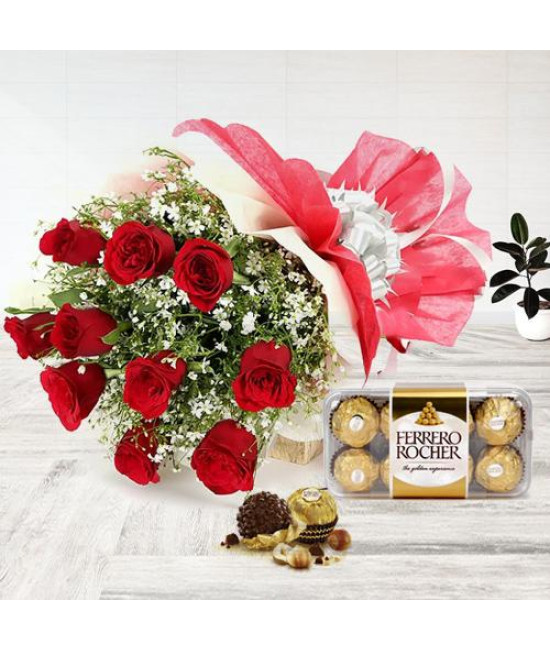 Red Roses Bunch with Ferrero Rocher