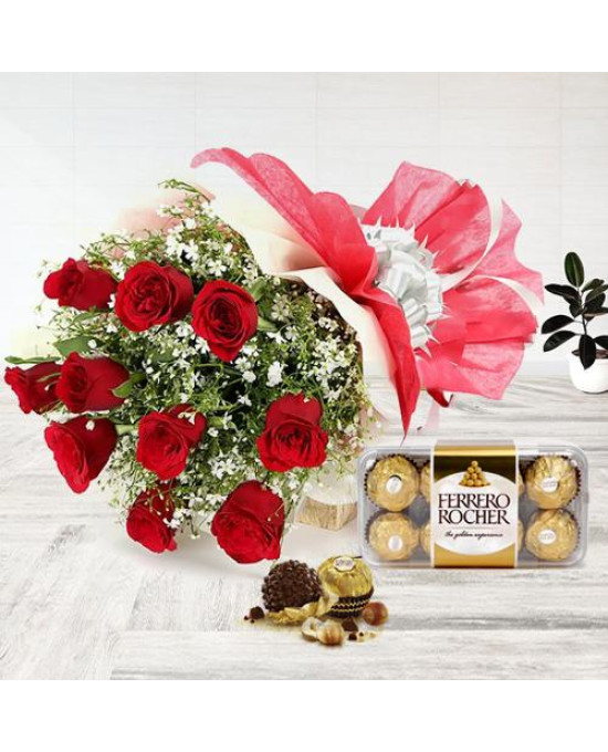 Red Roses Bunch with Ferrero Rocher