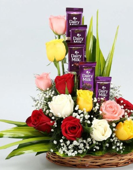 Rose N Dairy Milk Gift Basket