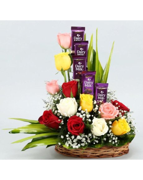 Rose N Dairy Milk Gift Basket