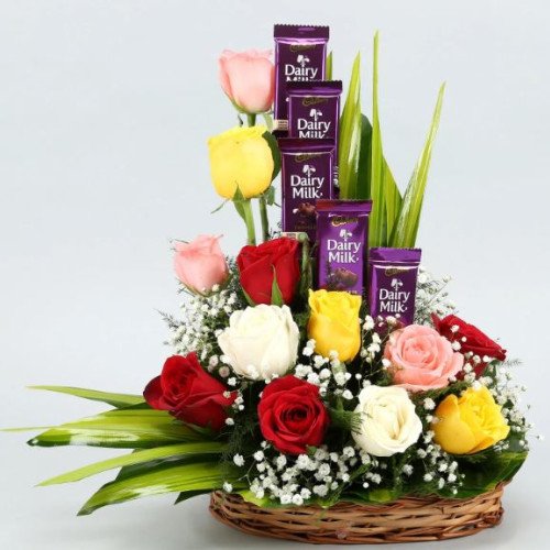 Rose N Dairy Milk Gift Basket