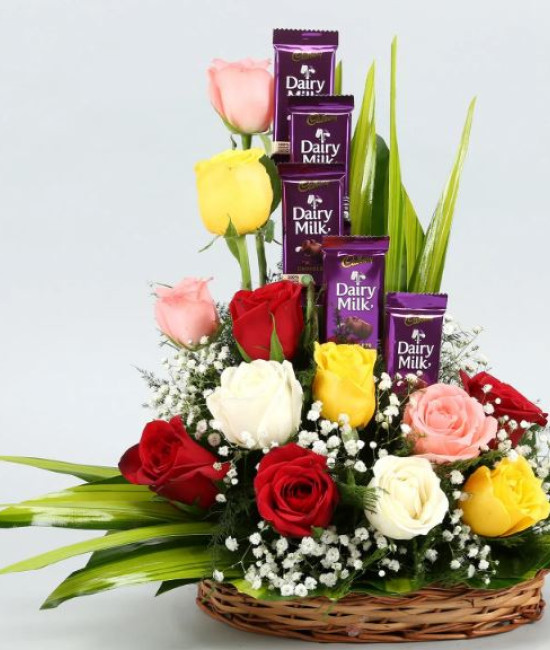 Rose N Dairy Milk Gift Basket Rose N Dairy Milk Gift Basket