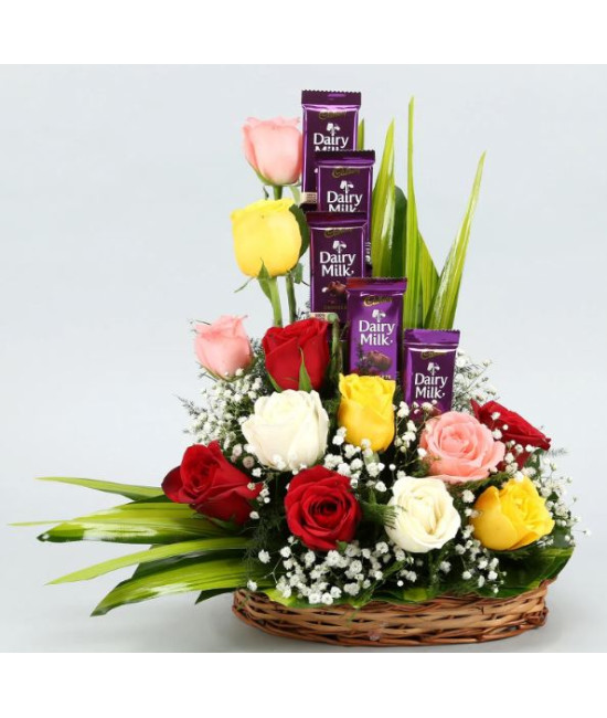 Rose N Dairy Milk Gift Basket