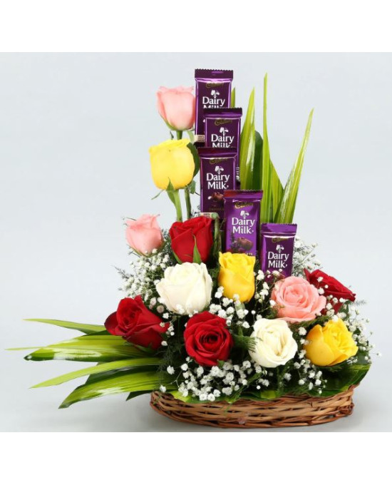 Rose N Dairy Milk Gift Basket