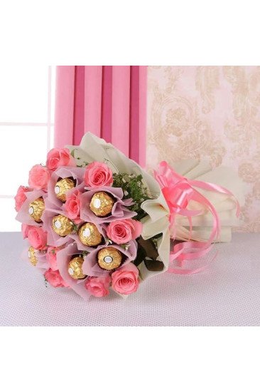 Baby Pink Roses n Ferrero Rocher Bouquet