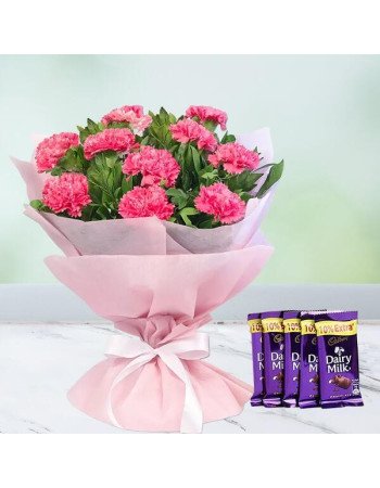 Pink Carnations And Chocolate Combo